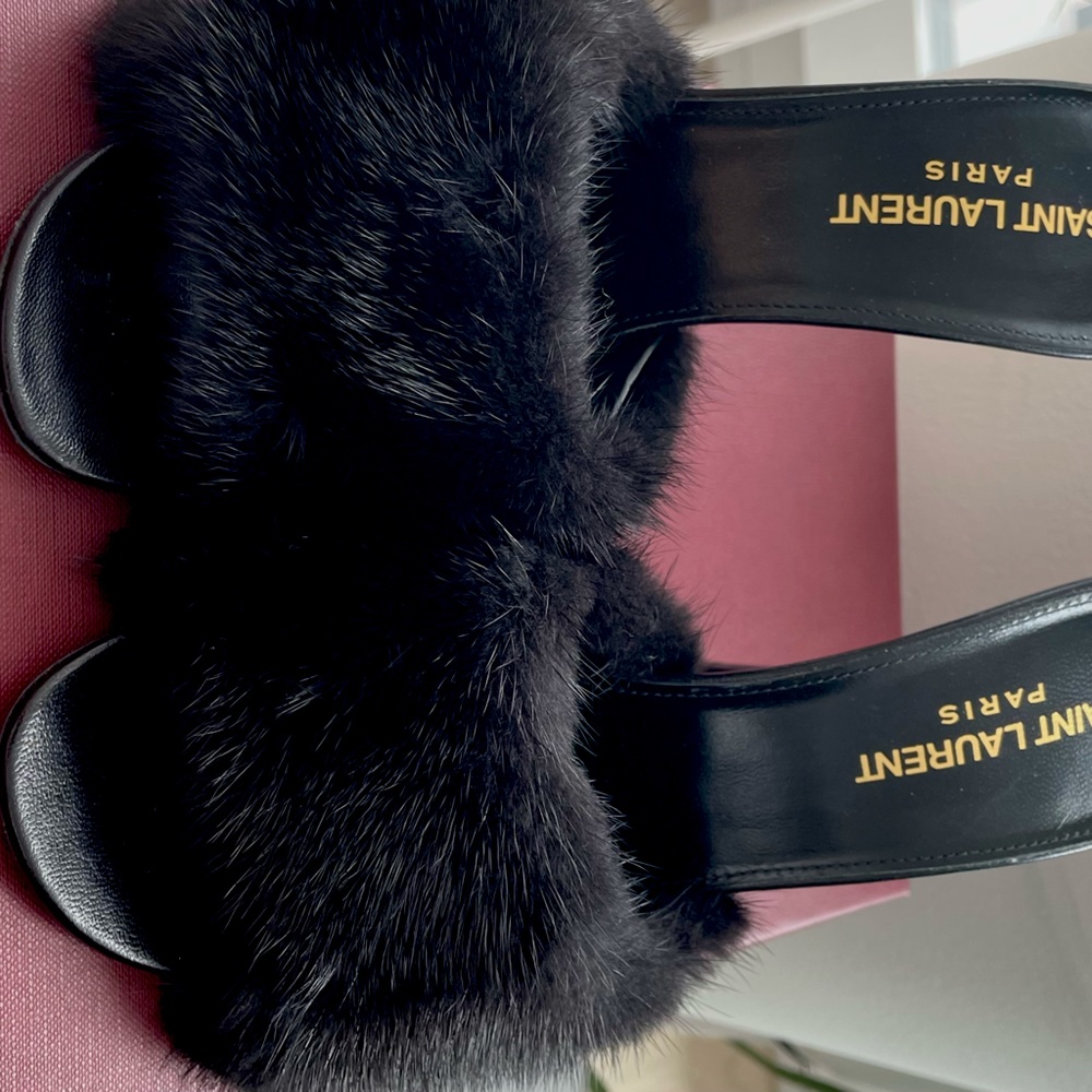Saint Laurent "Gippy" mule sandals in faux fur